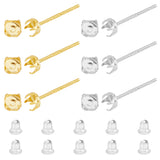 6 Pairs 2 Colors 925 Sterling Silver Post Stud Earring Findings, Prong Earring Setting, with 20Pcs Plastic Ear Nuts, Golden & Silver, Tray: 3.3mm, 4x4mm, Pin: 0.7mm, 3 Pair/color