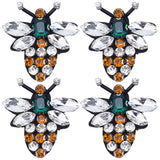 Bee Rhinestone Appliques, with  Iron & Cloth, Ornament Accessories, Colorful, 38x36.5x8mm, 4pcs/bag