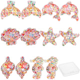 Transparent Flatback Resin Cabochons Accessories, with Colorful Glitter Sequins, For Resin Jewelry Making, Starfish, Dolphin, Sea Horse, Conch, Fishtail, Shell, Colorful, 22x20x7mm, 12pcs/box