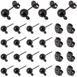 20Pcs 304 Stainless Steel Ball Post Stud Earring Findings, with Horizontal Loops and 316 Surgical Stainless Steel Pins, with 20Pcs Friction Ear Nuts, Electrophoresis Black, 17x9x6mm, Hole: 1.6mm, Pin: 0.8mm