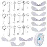 DIY Kits, Including 30Pcs 6 Style Key Alloy Pendants, 30Pcs 3 Colors Dragonfly Wing Organza Fabric and 1 Roll Clear Elastic Crystal Thread, Mixed Color, Key Pendants: 5pcs/style