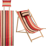 Stripe Pattern Chair Canvas Cloth, with Pillow,  Beach Chair Cloth Replacement Supplies, Red, 1460mm