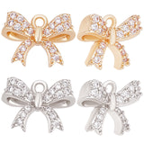 12Pcs 2 Colors Rack Plating Brass Micro Pave Cubic Zirconia Charms, Long-Lasting Plated, Bowknot, Platinum & Light Gold, 10x13x5mm, Hole: 1.2mm, 6pcs/color