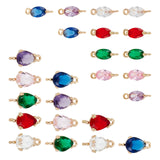 Transparent Glass Links Connectors, with Brass Findings, Faceted, Oval & Teardrop, Light Gold, Mixed Color, 24pcs/box