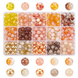 300Pcs 15 Style Crackle Glass Beads, Round, Baking Paint & Transparent & Imitation Jade & Spray Painted, Mixed Color, 8~9mm, Hole: 1.3~1.6mm, 20Pcs/style