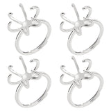 4Pcs Adjustable Brass Finger Rings Components, 6 Prong Ring Settings, Silver, US Size 6(16.5mm), Tray: 12x15mm