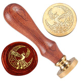 Wax Seal Stamp Set, Golden Tone Sealing Wax Stamp Solid Brass Head, with Retro Wood Handle, for Envelopes Invitations, Gift Card, Phenix, 83x22mm, Stamps: 25x14.5mm