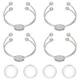 4Pcs 304 Stainless Steel Double Wire Cuff Bangle Makings, with Ball Tip, Flat Round Tray Settings, Blank Bangle Base, 4Pcs Transparent Glass Cabochons, Stainless Steel Color, 1/8~3/4 inch(0.4~2cm), Inner Diameter: 2-1/2 inch(6.2cm), Tray: 20.2mm