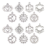 Tibetan Style Alloy Pendants, Chakra, Cadmium Free & Lead Free, Antique Silver, 17~30x17.5~23x1.5~2mm, Hole: 1.8~2.5mm, 42pcs/box