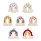 7Pcs 7 Colors Macrame Weaving Rainbow Tassel Pendants, with Golden Iron Loops, Mixed Color, 40~41x41~46x6.5mm, Hole: 4.2mm, 1pc/color