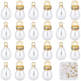 40Pcs 2 Style ABS Plastic Imitation Pearl Charms, with Brass Findings, Iron Findings and Crystal Rhinestone, Teardrop, Golden, 13~15x8x8mm, Hole: 1.6~2.5mm, 20pcs/style