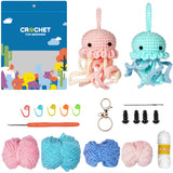 DIY Cartoon Jellyfish Crochet Keychain Kit, Including Cotton Thread, Crochet Hook Needle, Knit Needle, Locking Stitch Marker, Instruction Sheet, Mixed Color, 24.5x15.2x0.4cm