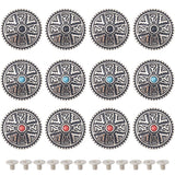 12 Sets 3 Colors Zinc Alloy Buttons, with Synthetic Turquoise and Iron Screws, for Purse, Bags, Leather Crafts Decoration, Flat Round, Mixed Color, 28.5x9mm, Hole: 2mm, 4 sets/color
