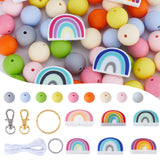 DIY Rainbow Keychain Making Kit, Including Silicone Beads, Iron Split Key Rings, Alloy Swivel Clasps, Mixed Color, 118Pcs/bag