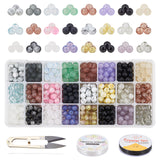 Glass Beads, for Beading Jewelry Making, with Sharp Steel Scissors, Elastic Crystal Thread, Stainless Steel Big Eye Beading Needles, Mixed Color, 8mm, Hole: 1.3~1.6mm, 24colors, about 28~30pcs/color, 672~720pcs/box
