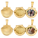 4Pcs 316 Stainless Steel Locket Pendants, Scallop, Real 18K Gold Plated, 23.5x22x9mm, Hole: 10x5mm, Inner Size: 14x15mm