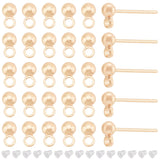 Brass Ball Ear Stud Findings, with Loop, Long-Lasting Plated, Real 18K Gold Plated, 13mm, Hole: 1mm, Pin: 0.7mm, 60pcs/set