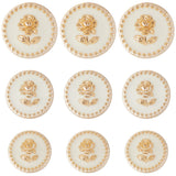 24Pcs 3 Style Alloy Enamel Buttons, 1-Hole, Flat Round with Rose Pattern, White, 17.5~22.5x8.5~9mm, Hole: 2mm, 8pcs/style