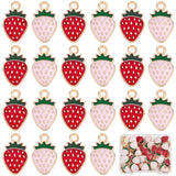 Light Gold Plated Alloy Enamel Pendants, Strawberry, Mixed Color, 16.8x10x1.5mm, Hole: 1.8mm, 30pcs/color