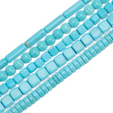 10 Strands 5 Style Synthetic Turquoise Beads, Dyed, Flat Round/Disc & Cube & Column & Cube & Round, Turquoise, 2strands/style