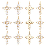 12Pcs Brass Micro Pave Cubic Zirconia Pendants, Cadmium Free & Lead Free, Long-Lasting Plated, Cross, Clear, Real 18K Gold Plated, 14x9.5x3mm, Hole: 1.2mm