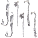 12Pcs 3 Style Tibetan Style Alloy Bookmarks Findings with Hole, Fish & Dolphin & Mermaid, Antique Silver, 122~128x23~33x2~5mm, Hole: 2~3mm, 4Pcs/style