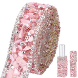 1M Hotfix Rhinestone Tape, with Tumbled Gemtone Chip, for Costume Accessories, Belt Decoration, Pink, 20x2~3mm