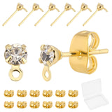 40Pcs Brass with Clear Cubic Zirconia Stud Earring Findings, with Loop, with 40Pcs Brass Ear Nuts, Golden, 5.5x3mm, Hole: 0.8mm, Pin: 0.7mm