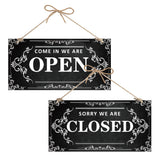 Printed Natural Wood Hanging Wall Decorations, Open/Closed Business Signs, for Front Door Home Decoration, Rectangle with Word, Black, 150x300mm