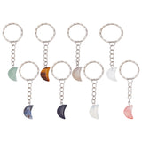 8Pcs Natural & Synthetic Gemstone Pendant Keychain, with Iron Findings, Moon, 7~7.3cm