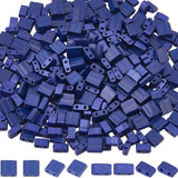 300Pcs 2 Styles 2-Hole Baking Paint Glass Seed Beads, Rectangle, Blue, 4.5~5.5x2~5.5x2~2.5mm, Hole: 0.5~0.8mm, 150Pcs/style