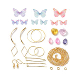 DIY Dangle Earring Making Kits, Including Polyester Fabric Wings Crafts Decoration, 304 Stainless Steel Pendants, Brass Linking Rings & Earring Hooks, Glass Beads & Charms, Mixed Color
