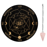 1Pc Cone/Spike/Pendulum Natural Rose Quartz Stone Pendants, 1Pc 304 Stainless Steel Cable Chain Necklaces, 1Pc PVC Custom Pendulum Board, Dowsing Divination Board, Palm Pattern, Board: 200x4mm