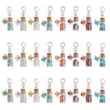 8Pcs 8 Styles Mixed Gemstone Chip Beads Glass Bottle European Dangle Charms, Alloy Large Hole Pendant with Glass Flower Charms, 36mm, Charm: 25mm, 1pc/style