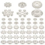 300Pcs 6 Styles Alloy Spacer Beads, Metal Findings for Jewelry Making Supplies, Disc & Flower & Bicone, Mixed Shapes, Silver, 5~8x1.5~7mm, Hole: 1~2.5mm, 50pcs/style