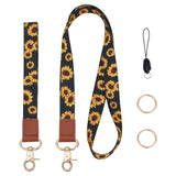 Adjustable Mobile Phone Lanyard, Cute Polyester Shoulder Neck Strap, Wrist Strap, 2 Key Rings and Detachable Mobile Phone Strap, Sunflower Pattern, 510~512x20x1mm