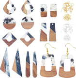DIY Earring Making Kit, Including Resin & Walnut Wood Pendants, Iron Earring Hooks & Open Jump Rings, Mix Shaped, Mixed Color, 156pcs/box