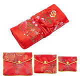 4Pcs 4 Style Embroidery Damask Cloth Pouches, Silk Bundle Pocket, with Snap Button and Zipper, Small Gift Bags for Jewelry, Mixed Color, 28~10.2x8~19.8cm, 1pc/style