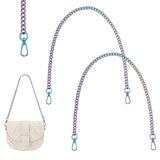2Pcs Zinc Alloy Curb Chain Bag Handles, Alloy Swivel Clasp Bag Strap, Rainbow Color, 60cm, Link: 11.5x8x2.5mm