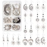 Sun & Star Drop Earring DIY Making Kit, Including Alloy Pendants & Links, Glass Beads, Brass Linking Rings & Pin & Earring Hooks & Jump Rings, Antique Silver, 136pcs/box