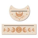 2Pcs 2 Style Natural Wood Card Stand for Tarot, Display Stand for Witch Divination Tools, Moon-shaped & Rectangle with Pattern, BurlyWood, 1pc/style