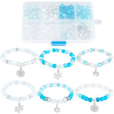 DIY Snowflake Bracelet Making Kit, Including Glass Round Beads, Rhinestone Rondelle Spacer Beads, Alloy Pendants & European Tube Bails, Platinum, 209Pcs/box