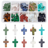 Cross Gemstone Pendants Sets, Natural & Synthetic, with Metal Findings, 26x15x4mm, Hole: 6x3mm