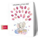 Canvas Fingerprint Painting, with Wood Frame and 1 Box Four Color Printing Mud and 2Pcs Traceless Nail, Elephant, 24.5x19.5cm