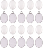 DIY Jewelry Making, with 304 Stainless Steel Pendant Cabochon Settings and Clear Glass Cabochons, Oval, Stainless Steel Color, ray: 18x13mm, 23x14x1mm, Hole: 2.5mm, 20pcs/box