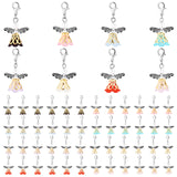 64Pcs 8 Colors Acrylic Angel Pendant Decoration, with Iron Bead Caps, Alloy Beads, 304 Stainless Steel Flat Head Pins and Zinc Alloy Lobster Claw Clasps, Mixed Color, 8pcs/style