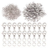 100Pcs 304 Stainless Steel Lobster Claw Clasps, with 300Pcs 304 Stainless Steel Open Jump Rings, Stainless Steel Color, 12x7x3.5mm, Hole: 1.5mm, Ring: 5x0.5mm