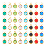 8 Color 304 Stainless Steel with Glass Charms, Faceted Flat Round, Real 18K Gold Plated, 9.5x6.5x2mm, Hole: 1.5mm, 6Pcs/color, 48Pcs/box