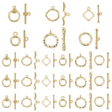 24 Sets 6 Style Alloy Toggle Clasps, Cadmium Free & Nickel Free & Lead Free, Rhombus & Ring & Oval, Real 18K Gold Plated, 4 sets/color