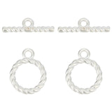 2Pcs 925 Sterling Silver Toggle Clasps, Twist Ring, with 925 Stamp, for Jewelry Making Accessories, Silver, Ring: 12x9.5x1.5mm, Hole: 1.6mm, Bar: 4x13.5x1.3mm, Hole: 1.4mm